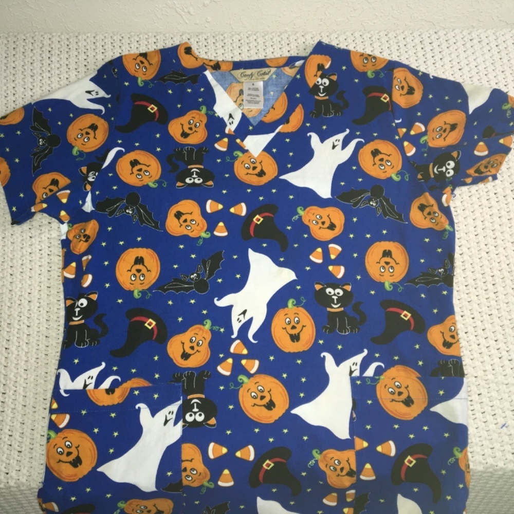 COMFY COTTON HALLOWEEN NURSE SCRUB SIZE SMALL WITH 2 POCKETS
